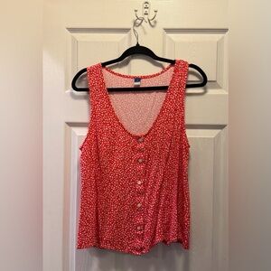 Old Navy Red Floral Button-Front Tank Top